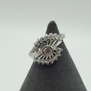 Clear Rhinestone Silver Tone Ring Size 7.75 Asymmetrical Womens‎ Fashion Jewelry